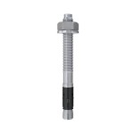 A bright zinc plated M20 through bolt anchor with a hex nut and washer, featuring a threaded shaft and expansion sleeve, designed for securing heavy loads to concrete or masonry surfaces.