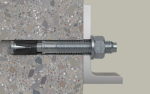An A4 stainless steel M10 through bolt anchor with a hex nut and washer, featuring a threaded shaft and expansion sleeve, designed for securing heavy loads to concrete or masonry surfaces.
