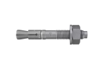 A galvanised through bolt anchor with a hex nut and washer, featuring a threaded shaft and expansion sleeve, designed for securing heavy loads to concrete or masonry surfaces.