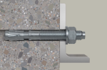 A galvanised through bolt anchor with a hex nut and washer, featuring a threaded shaft and expansion sleeve, designed for securing heavy loads to concrete or masonry surfaces.