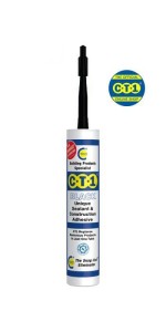 A 290ml cartridge of black grab adhesive with a high-initial-bond formula, for instantly fixing panels, skirtings, and architraves.