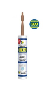 A 290ml cartridge of brown grab adhesive with a high-initial-bond formula, for instantly fixing panels, skirtings, and architraves.