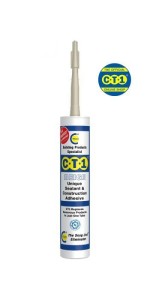 A 290ml cartridge of beige grab adhesive with a high-initial-bond formula, for instantly fixing panels, skirtings, and architraves.