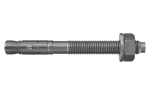A stainless steel M24 through bolt anchor with a hex nut and washer, featuring a threaded shaft and expansion sleeve, designed for securing heavy loads to concrete or masonry surfaces.