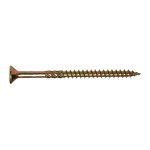 A steel countersunk head screw with a threaded shaft and sharp point, for general-purpose fastening applications.