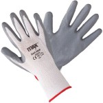 A pair of work gloves with a textured grip palm and adjustable wrist closure, designed for general site use.
