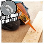 A 290ml cartridge of Gorilla white grab adhesive with a high-initial-bond formula, for instantly fixing panels, skirtings, and architraves.