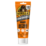 A 200ml cartridge of Gorilla white grab adhesive with a high-initial-bond formula, for instantly fixing panels, skirtings, and architraves.