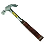 A claw hammer with a steel-handled handle and a polished steel head featuring a curved claw for nail removal and a flat striking face.,