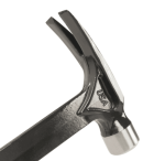 A framing hammer with a waffle-textured steel head, a straight rip claw, and a long steel-handled handle, designed for heavy-duty structural carpentry.