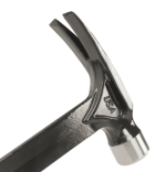 A framing hammer with a waffle-textured steel head, a straight rip claw, and a long steel-handled handle, designed for heavy-duty structural carpentry.
