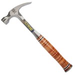 A claw hammer with a steel-handled handle and a polished steel head featuring a straight claw for nail removal and a flat striking face.,