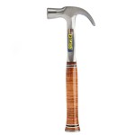 A claw hammer with a steel-handled handle and a polished steel head featuring a curved claw for nail removal and a flat striking face.,