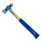 A ball pein hammer with a flat striking face and a hemispherical pein, used in metalworking for riveting and shaping.