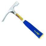 A hammer with a steel head and a steel-handled handle, for general fastening and construction use.