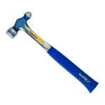 A ball pein hammer with a flat striking face and a hemispherical pein, used in metalworking for riveting and shaping.