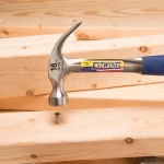 A claw hammer with a steel-handled handle and a polished steel head featuring a curved claw for nail removal and a flat striking face.,