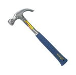 A claw hammer with a steel-handled handle and a polished steel head featuring a curved claw for nail removal and a flat striking face.,