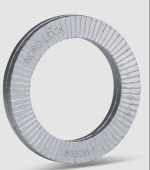 A steel flat washer with a central hole for use with a bolt or screw to distribute clamping load and protect the mating surface.,