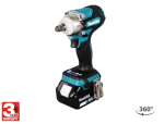 A teal and black Makita cordless impact driver with a 18V motor, a hex-chuck, and variable speed, for high-torque screw driving and fastening.