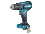 A teal and black Makita cordless combi drill with an 18V motor, a 13mm keyless chuck, and hammer, drill, and screwdriver modes.