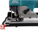 A teal and black Makita cordless jigsaw with 18V orbital action and a variable-speed trigger, for cutting curves and internal shapes.