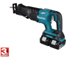 A teal and black Makita cordless reciprocating saw with 36V variable speed and a quick-release blade clamp, for demolition and rough cutting.
