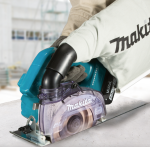 A teal and black Makita cordless circular saw with a 18V motor, an adjustable bevel plate, and a blade guard, for ripping and cross-cutting timber.