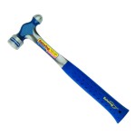 A ball pein hammer with a flat striking face and a hemispherical pein, used in metalworking for riveting and shaping.