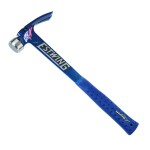 A framing hammer with a waffle-textured steel head, a straight rip claw, and a long steel-handled handle, designed for heavy-duty structural carpentry.