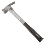 A hammer with a steel head and a steel-handled handle, for general fastening and construction use.