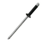 A close up image of a painted CHROMAFIX Countersunk Blind Rivet in the colour RAL 9005 Jet Black,