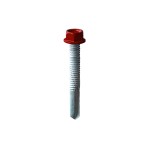 A product photo of CHROMAFIX Self Drilling Tek Screws painted dark red,