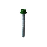 A product photo of CHROMAFIX Self Drilling Tek Screws painted in dark green,