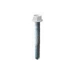 A product photo of CHROMAFIX Self Drilling Tek Screws painted in white,