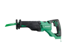 A green and black HiKOKI cordless reciprocating saw with 18V variable speed and a quick-release blade clamp, for demolition and rough cutting.