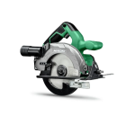 A green and black HiKOKI cordless circular saw with a 18V motor, an adjustable bevel plate, and a blade guard, for ripping and cross-cutting timber.