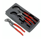 A pair of water-pump pliers with tongue-and-groove adjustable jaws for gripping pipes, nuts, and irregular shapes.