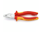 A pair of combination pliers with serrated flat jaws, a pipe-gripping section, and a side cutter, for general gripping work.