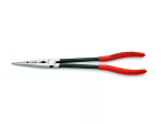 A pair of long-nose pliers with narrow tapered jaws and a side-wire cutter, for working in confined spaces.