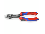 A pair of pliers with hardened steel jaws and insulated handles, for gripping and bending work.