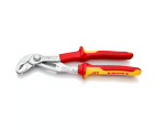 A pair of pliers with hardened steel jaws and insulated handles, for gripping and bending work.