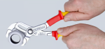 A pair of pliers with hardened steel jaws and insulated handles, for gripping and bending work.