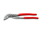 A pair of pliers with hardened steel jaws and insulated handles, for gripping and bending work.