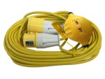 A cable extension reel with multiple sockets, a thermal cut-out, and a fully-unwind-before-use indicator, for site power distribution.
