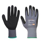 A pair of black disposable nitrile gloves with a textured fingertip for grip, offering protection against chemicals and contaminants.