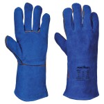 A blue workwear garment designed for use on construction sites and in industrial work environments.,