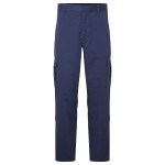 A pair of women's navy blue work trousers featuring anti-static properties, suitable for a wide range of outdoor and site work applications.