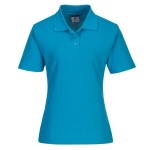 A women's polo shirt designed for use on construction sites and in industrial work environments.,