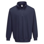 A navy blue work shirt featuring a full-length zip front, suitable for a wide range of outdoor and site work applications.